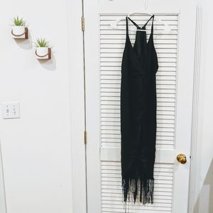 Vintage Black Fringe Wrap Dress